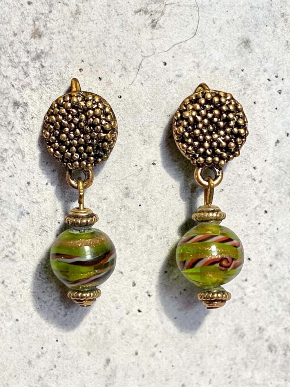 Elegant Gold and Lime Green Dangle Earrings